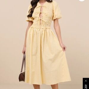 Lulu's Yellow Puff Sleeve Midi Sundress